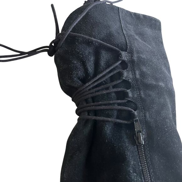 Lands’ End Black Suede Knee High Lace Up Winter Riding Boots Women’s Size 6B - Picture 8 of 8